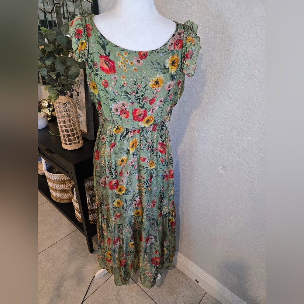 Floral Green viscose/Silk blend Maxi Dress